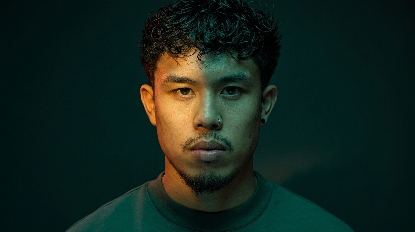 Portrait in moody green light